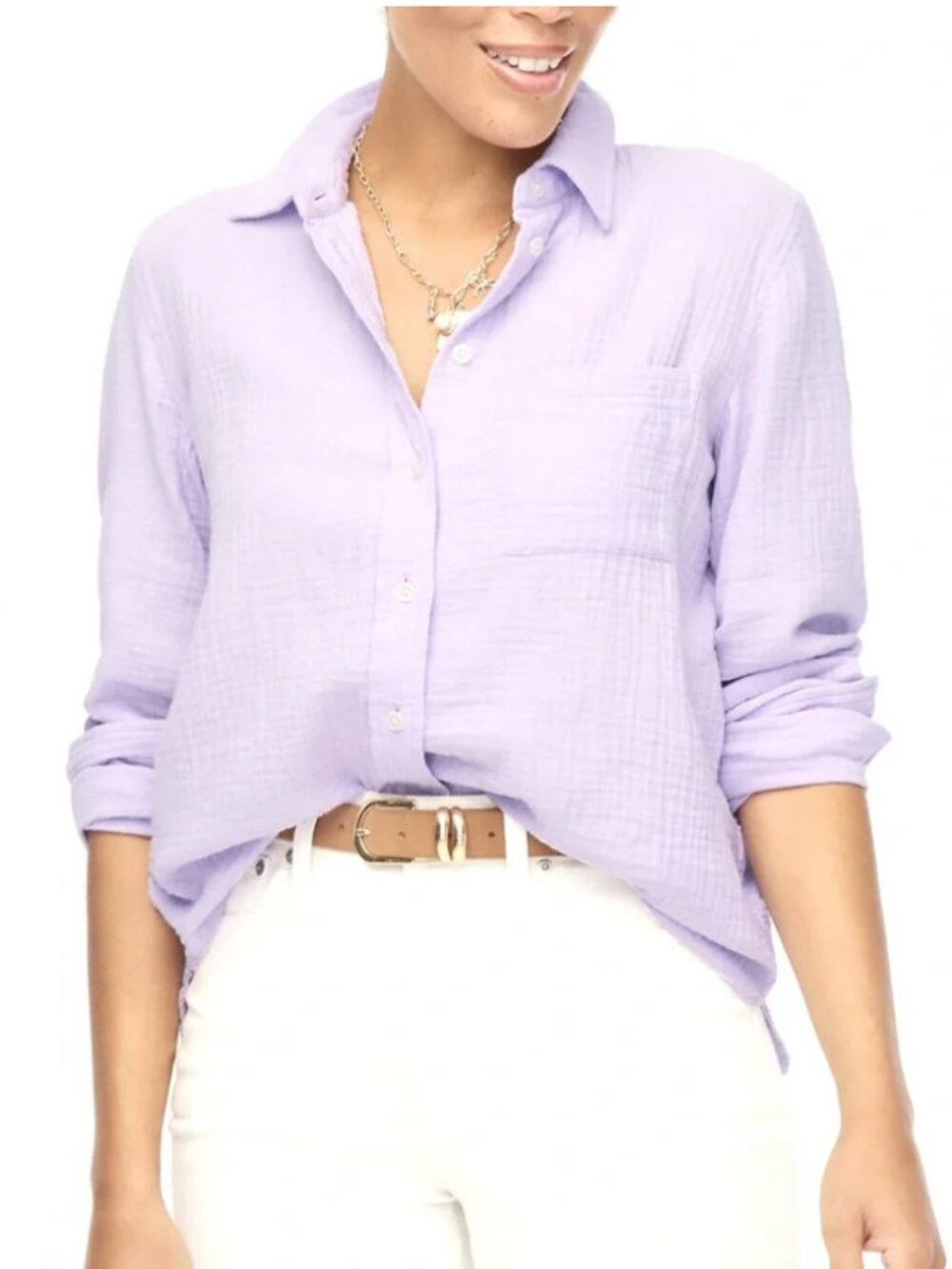 J. Crew Double-Gauze Button-up Shirt, Lilac, Size XS, 100% cotton